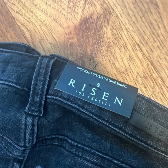 NWT Risen Woman’s Black High Waist Distressed Long Shorts Size S
